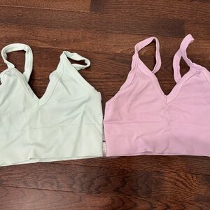 Set of Two Ribbed Bralette Tops in Mint and Lilac